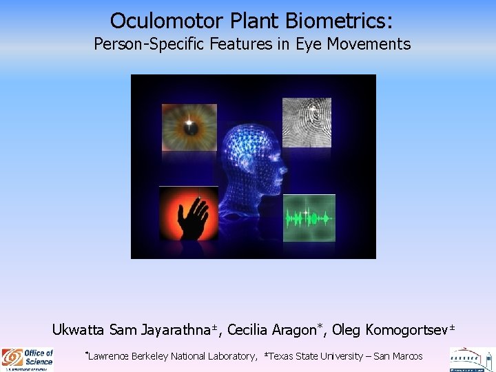 Oculomotor Plant Biometrics: Person-Specific Features in Eye Movements Ukwatta Sam Jayarathna±, Cecilia Aragon*, Oleg