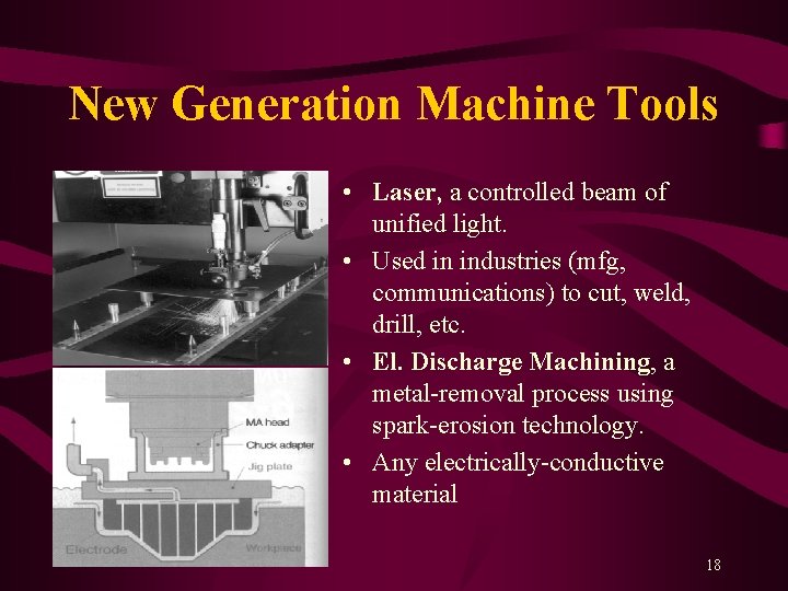 New Generation Machine Tools • Laser, a controlled beam of unified light. • Used