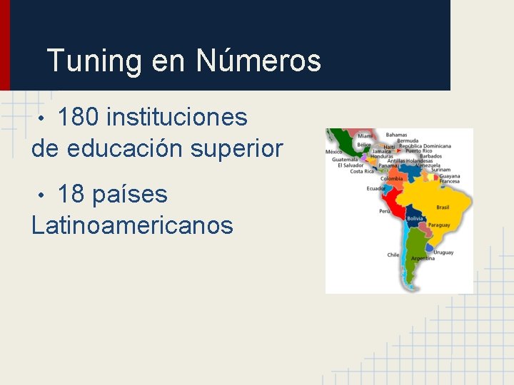 Tuning en Números • 180 instituciones de educación superior • 18 países Latinoamericanos 