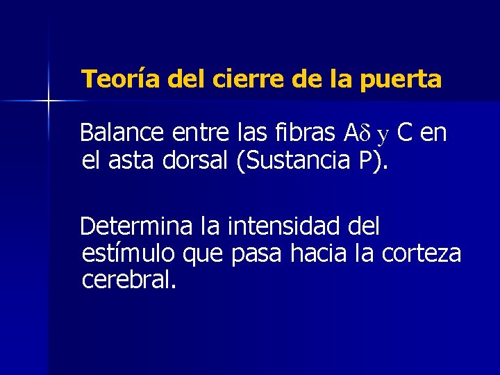 Teoría del cierre de la puerta Balance entre las fibras Aδ y C en