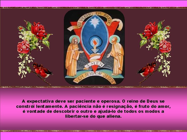 A expectativa deve ser paciente e operosa. O reino de Deus se constrói lentamente.