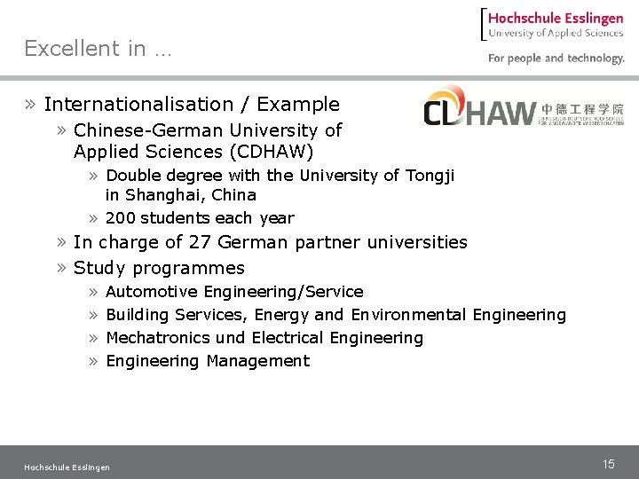Excellent in … » Internationalisation / Example » Chinese-German University of Applied Sciences (CDHAW)