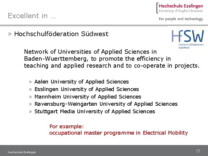 Excellent in … » Hochschulföderation Südwest Network of Universities of Applied Sciences in Baden-Wuerttemberg,