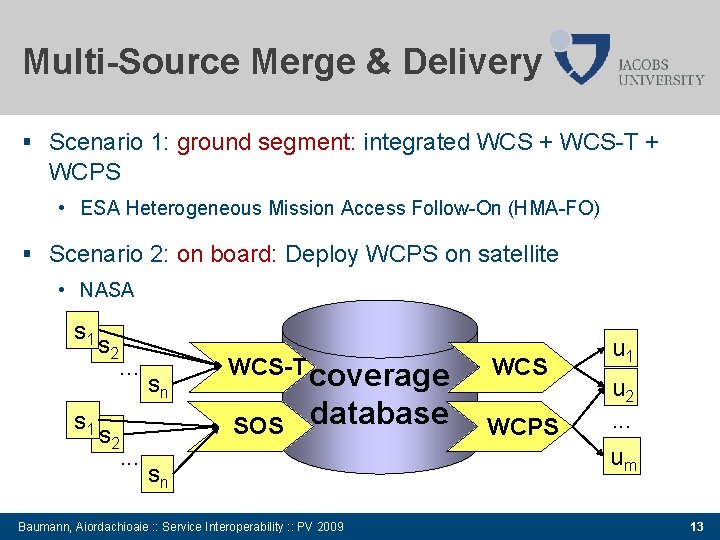 Multi-Source Merge & Delivery Scenario 1: ground segment: integrated WCS + WCS-T + WCPS