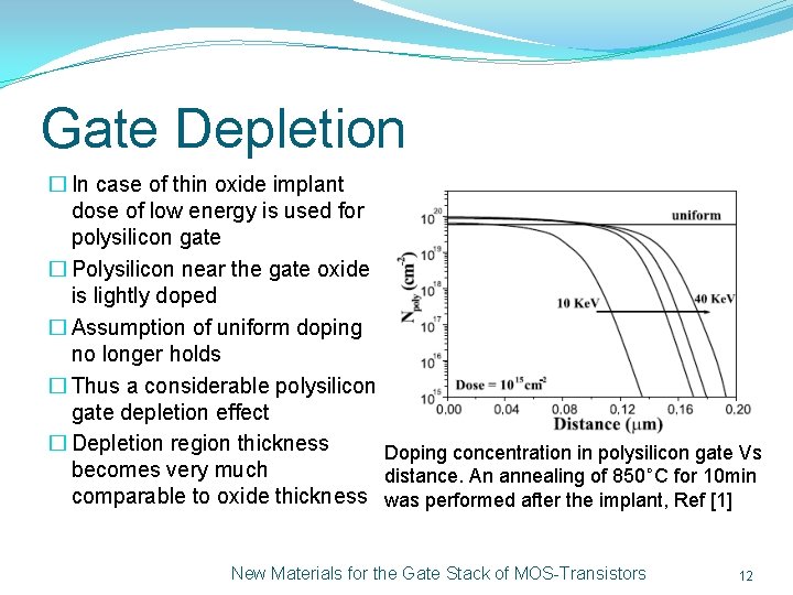 Gate Depletion � In case of thin oxide implant dose of low energy is