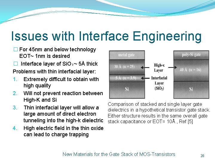Issues with Interface Engineering � For 45 nm and below technology EOT~ 1 nm