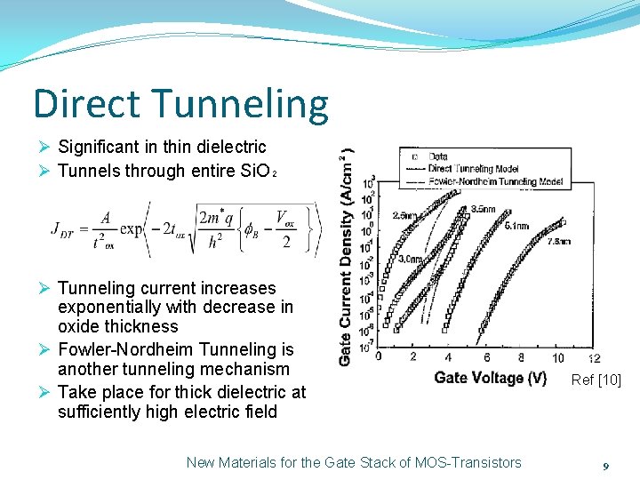 Direct Tunneling Ø Significant in thin dielectric Ø Tunnels through entire Si. O₂ Ø