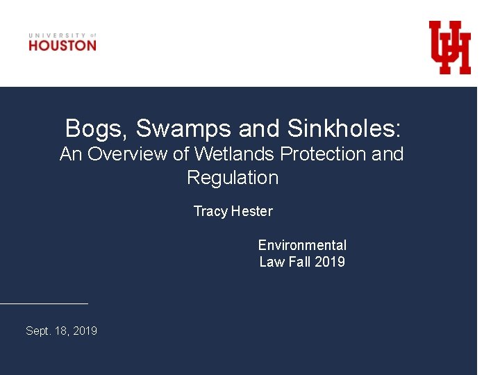 Bogs, Swamps and Sinkholes: An Overview of Wetlands Protection and Regulation Tracy Hester Environmental