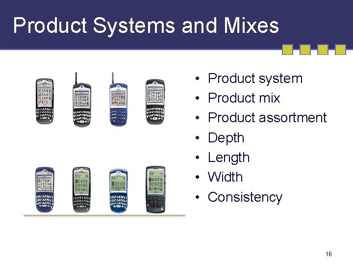 Product Systems and Mixes • • Product system Product mix Product assortment Depth Length