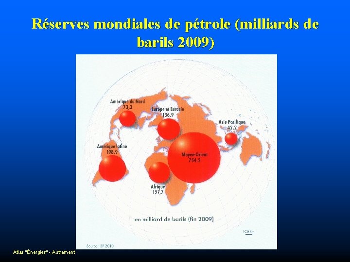 Réserves mondiales de pétrole (milliards de barils 2009) Atlas "Énergies" - Autrement 