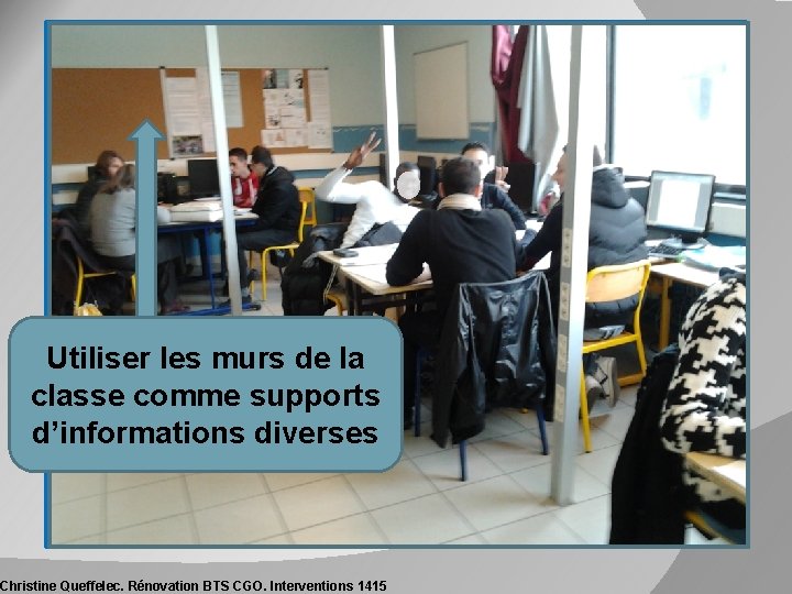 Utiliser les murs de la classe comme supports d’informations diverses Christine Queffelec. Rénovation BTS Utiliser les murs de la classe comme supports d’informations diverses Christine Queffelec. Rénovation BTS