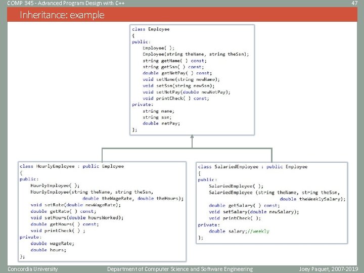 COMP 345 - Advanced Program Design with C++ 47 Inheritance: example Concordia University Department