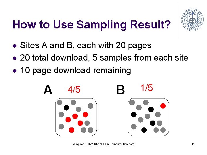 How to Use Sampling Result? l l l Sites A and B, each with