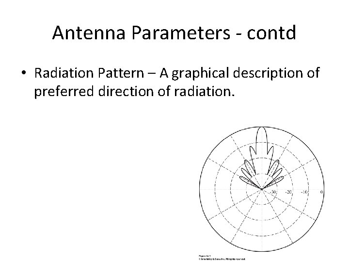 Antenna Parameters - contd • Radiation Pattern – A graphical description of preferred direction Antenna Parameters - contd • Radiation Pattern – A graphical description of preferred direction