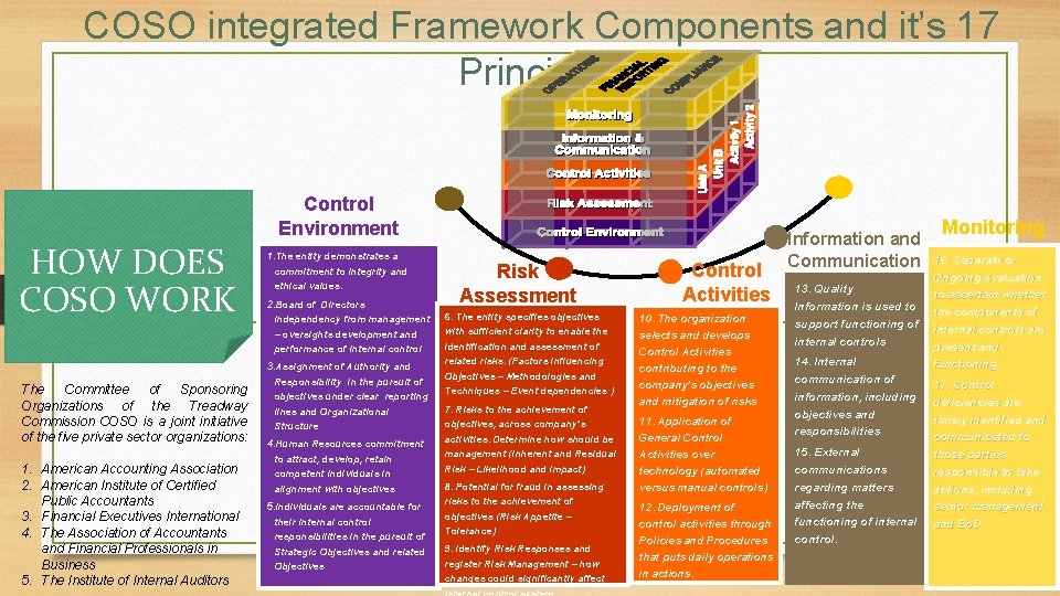 COSO integrated Framework Components and it’s 17 Principles Control Environment HOW DOES COSO WORK