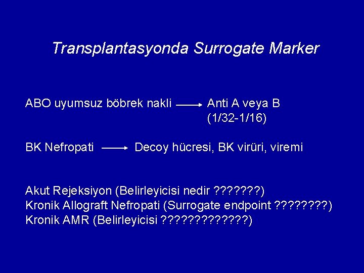 Transplantasyonda Surrogate Marker ABO uyumsuz böbrek nakli BK Nefropati Anti A veya B (1/32