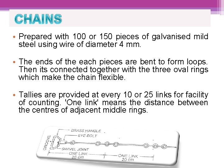 CHAINS • Prepared with 100 or 150 pieces of galvanised mild steel using wire