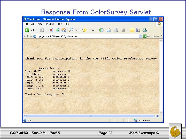 Response From Color. Survey Servlet COP 4610 L: Servlets – Part 5 Page 23