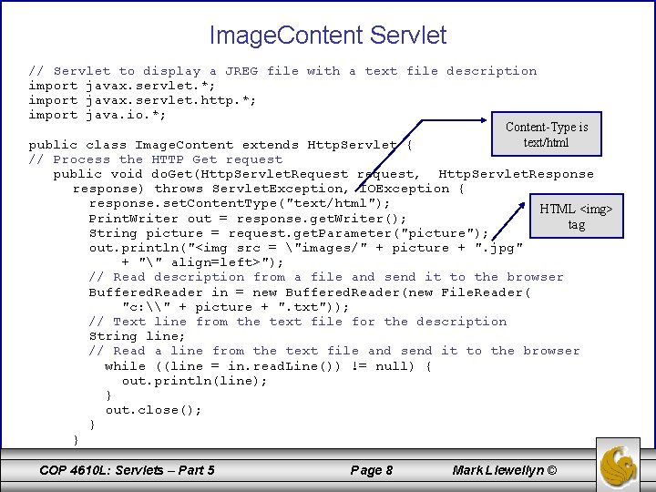 Image. Content Servlet // Servlet to display a JREG file with a text file