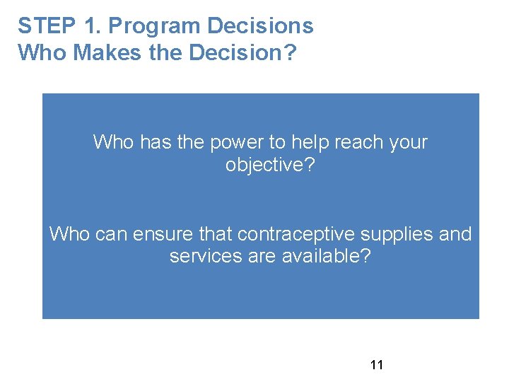 STEP 1. Program Decisions Who Makes the Decision? Who has the power to help