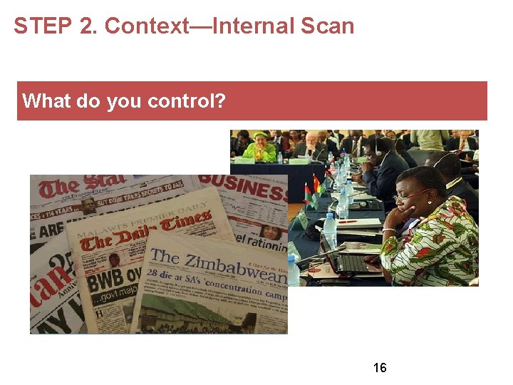 STEP 2. Context—Internal Scan What do you control? 16 