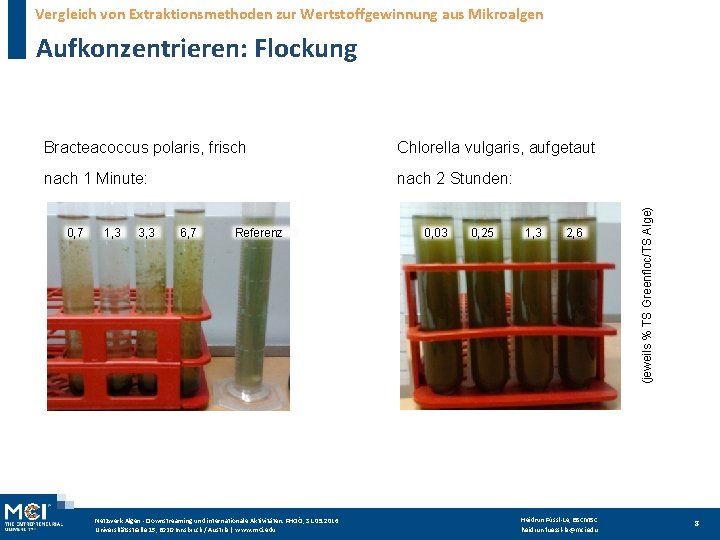 Vergleich von Extraktionsmethoden zur Wertstoffgewinnung aus Mikroalgen Bracteacoccus polaris, frisch Chlorella vulgaris, aufgetaut nach