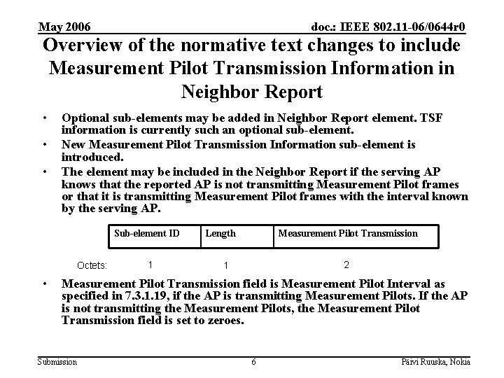 May 2006 doc. : IEEE 802. 11 -06/0644 r 0 Overview of the normative