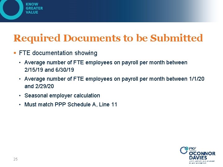 Required Documents to be Submitted § FTE documentation showing • Average number of FTE