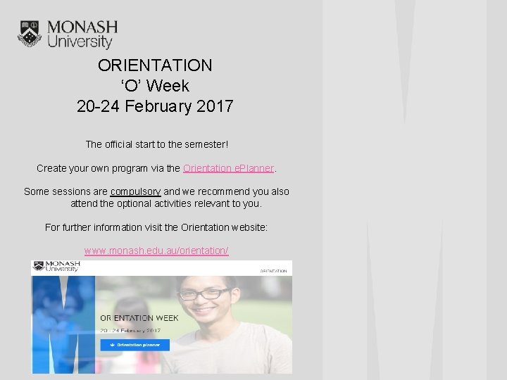 ORIENTATION ‘O’ Week 20 -24 February 2017 The official start to the semester! Create