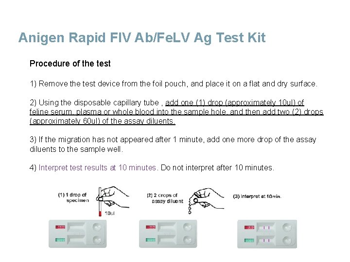 Anigen Rapid FIV Ab/Fe. LV Ag Test Kit Procedure of the test 1) Remove