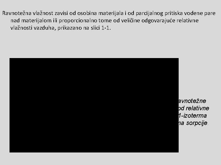 Ravnotežna vlažnost zavisi od osobina materijala i od parcijalnog pritiska vodene pare nad materijalom