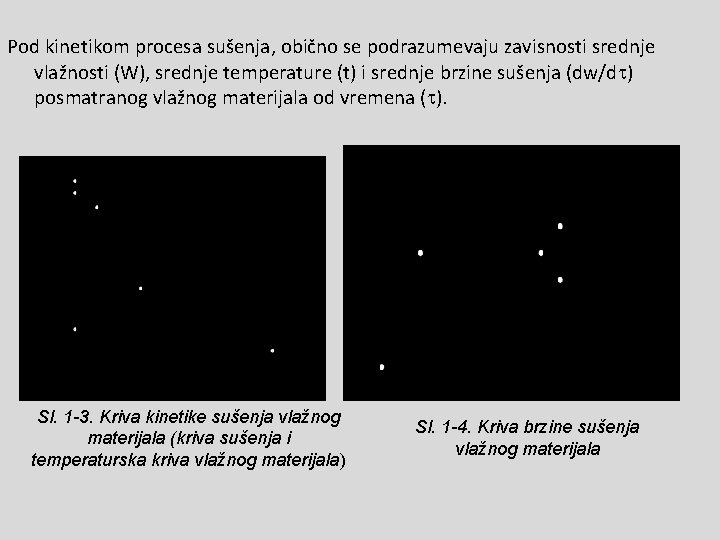 Pod kinetikom procesa sušenja, obično se podrazumevaju zavisnosti srednje vlažnosti (W), srednje temperature (t)