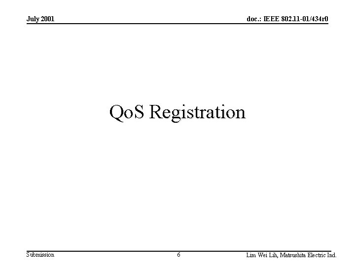 July 2001 doc. : IEEE 802. 11 -01/434 r 0 Qo. S Registration Submission