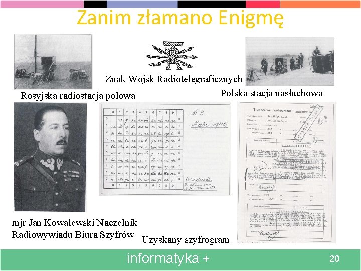 Zanim złamano Enigmę Znak Wojsk Radiotelegraficznych Polska stacja nasłuchowa Rosyjska radiostacja polowa mjr Jan