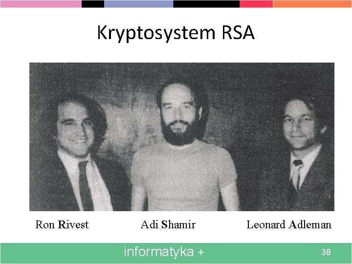 Kryptosystem RSA Ron Rivest Adi Shamir informatyka + Leonard Adleman 38 