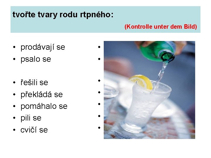 tvořte tvary rodu rtpného: (Kontrolle unter dem Bild) • prodávají se • psalo se