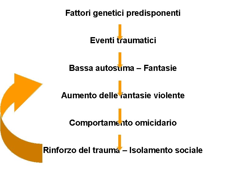 Fattori genetici predisponenti Eventi traumatici Bassa autostima – Fantasie Aumento delle fantasie violente Comportamento