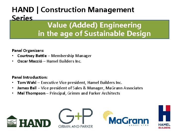 HAND | Construction Management Series Value (Added) Engineering in the age of Sustainable Design