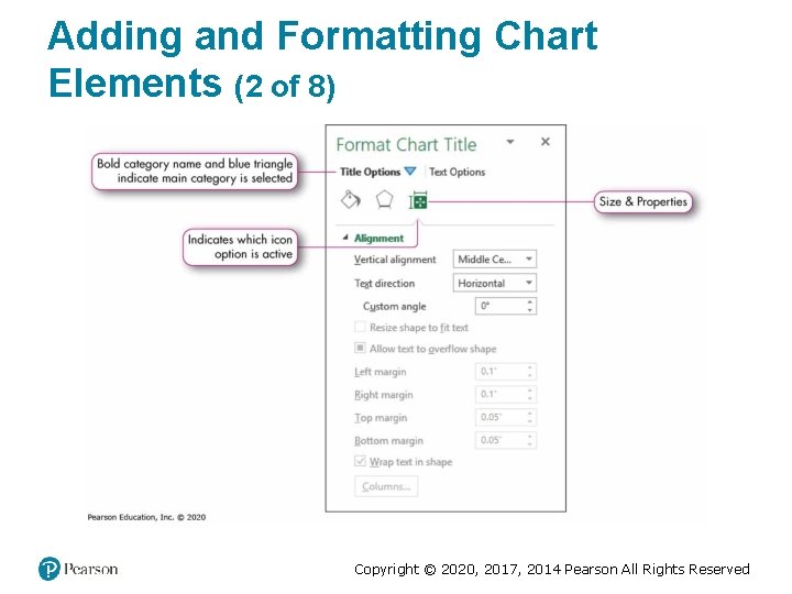 Adding and Formatting Chart Elements (2 of 8) Copyright © 2020, 2017, 2014 Pearson Adding and Formatting Chart Elements (2 of 8) Copyright © 2020, 2017, 2014 Pearson