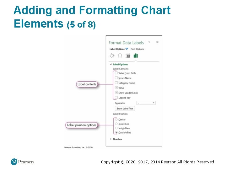 Adding and Formatting Chart Elements (5 of 8) Copyright © 2020, 2017, 2014 Pearson Adding and Formatting Chart Elements (5 of 8) Copyright © 2020, 2017, 2014 Pearson