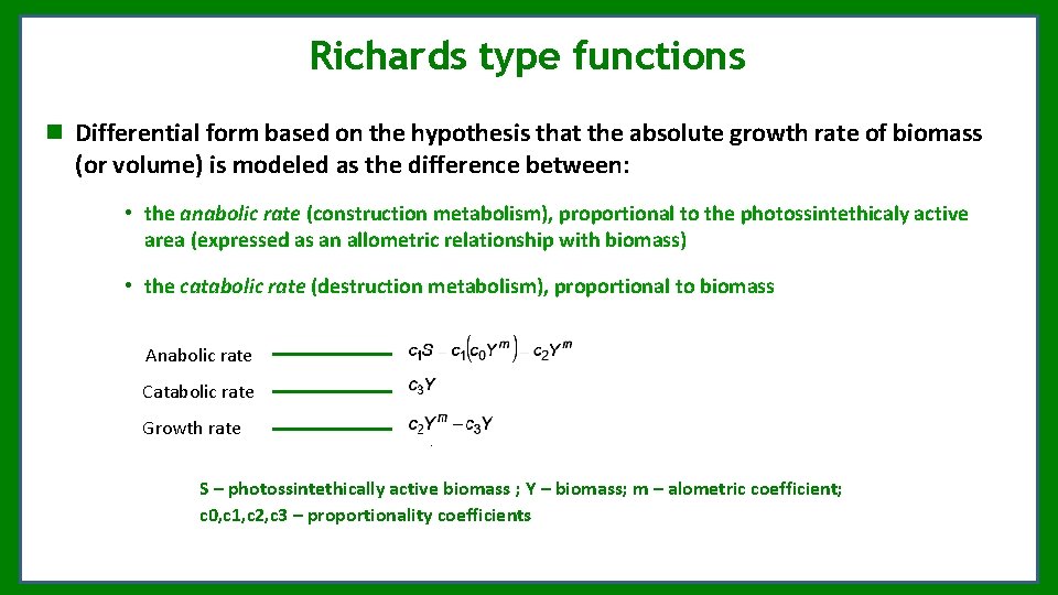 Richards type functions Differential form based on the hypothesis that the absolute growth rate Richards type functions Differential form based on the hypothesis that the absolute growth rate