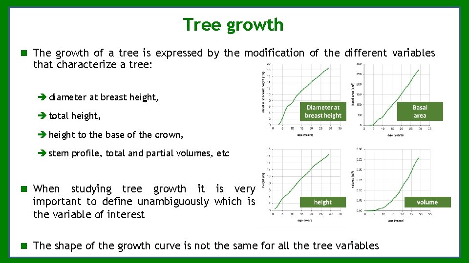 Tree growth The growth of a tree is expressed by the modification of the Tree growth The growth of a tree is expressed by the modification of the