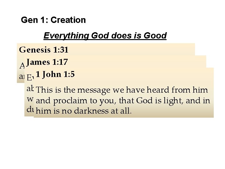 Gen 1: Creation Everything God does is Good Genesis 1: 31 James And God