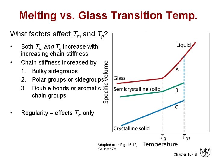 Melting vs. Glass Transition Temp. What factors affect Tm and Tg? • • •