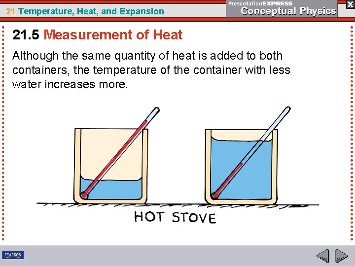 21 Temperature, Heat, and Expansion 21. 5 Measurement of Heat Although the same quantity