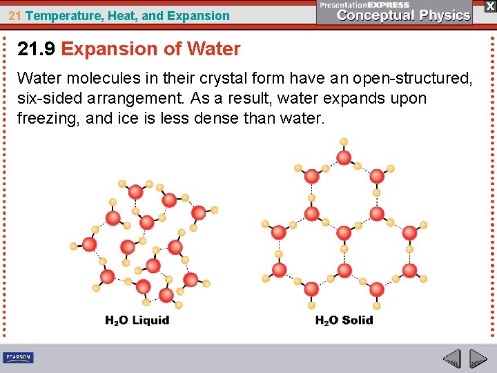 21 Temperature, Heat, and Expansion 21. 9 Expansion of Water molecules in their crystal