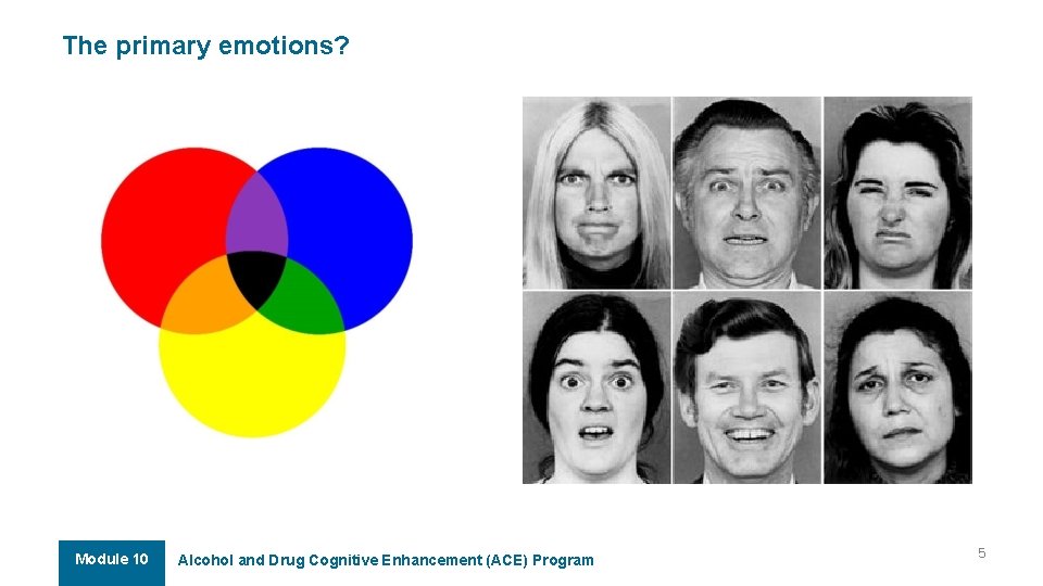 The primary emotions? Module 10 Alcohol and Drug Cognitive Enhancement (ACE) Program 5 