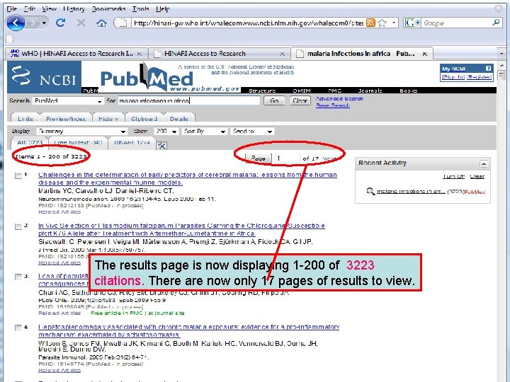 Results pages The results page is now displaying 1 -200 of 3223 citations. There