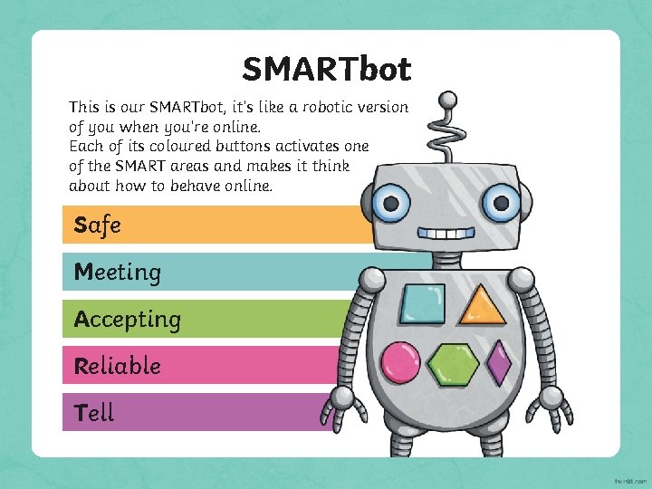 SMARTbot This is our SMARTbot, it’s like a robotic version of you when you’re