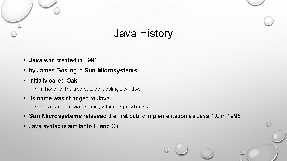 Java History • Java was created in 1991 • by James Gosling in Sun